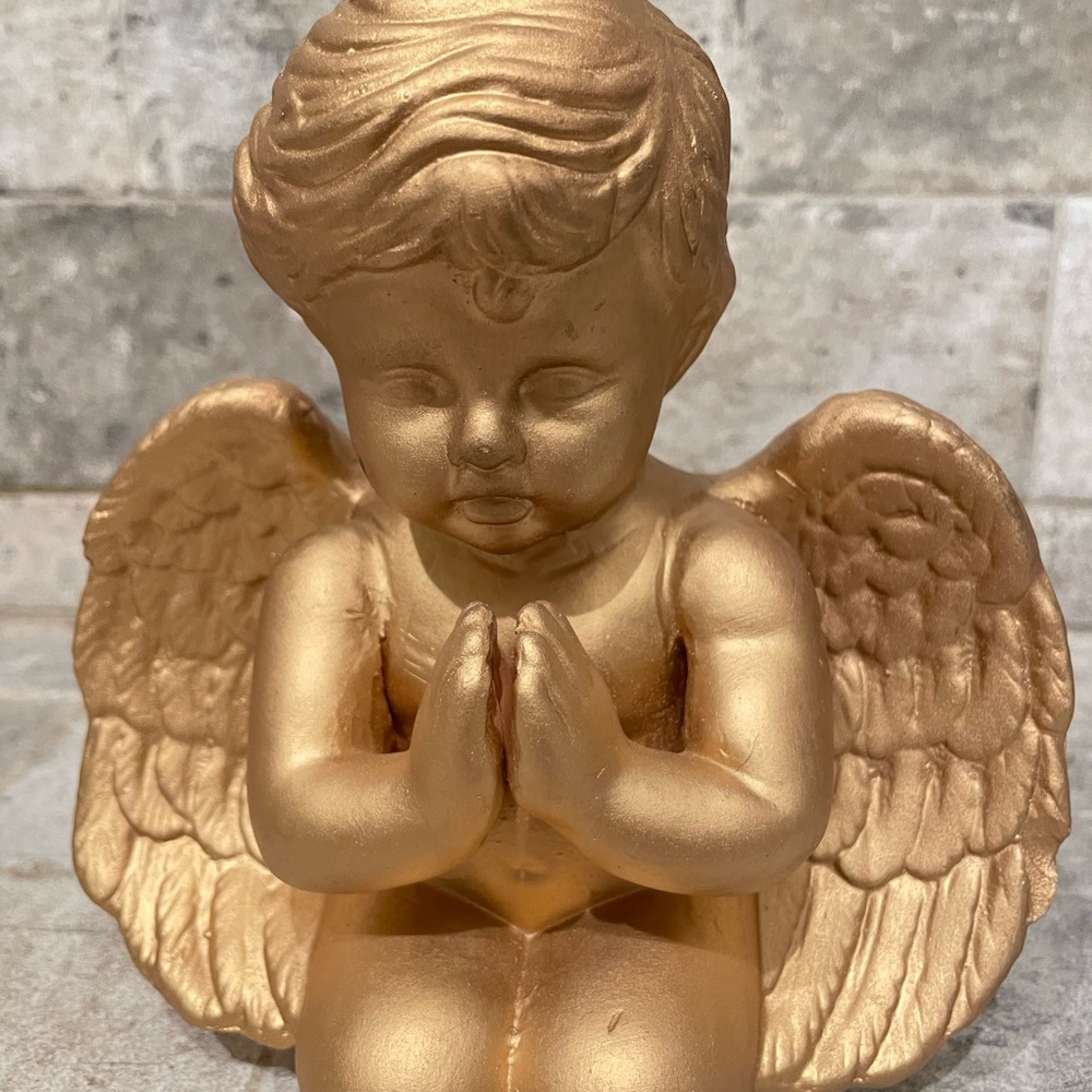 ❤️ VINTAGE GOLD CHERUB ANGEL STATUE DECORATION